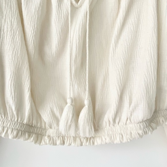 Divided Cropped Embroidery Print Top 3/4 Sleeves, Size M - Picture 5 of 11